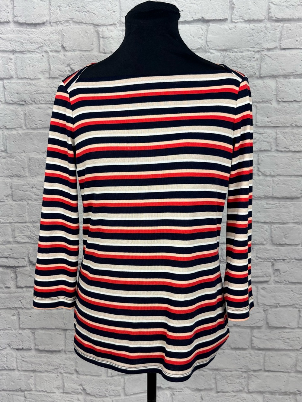 The Limited Striped Boatneck Long Sleeve Top in Navy, Red & Cream